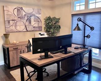 * NBF Urban Executive Desk 72” W x 32” D Weathered Walnut Laminate Top/ Black Accents  
* Office Furniture , Desk , Console Table, Area Rug , Industrial Lamp , Art and Décor 