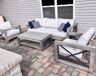 Outdoor Patio Furniture Seating Set, Outdoor Sofa, 2 x Chairs, Coffee Table, Cushions and Accent Pillows