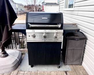 SABER BBQ Grill Propane and Natural Gas, Treasure Garden Umbrella and Outdoor Trash Can