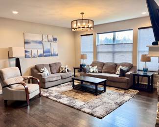 Living Room Furniture, Sofa, Loveseat, Coffee Table, End Tables, Lamps, Area Rug, Chair and Décor 