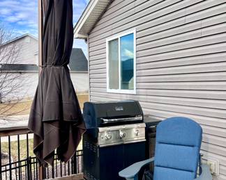 Large Freestanding Outdoor Umbrella with Stand, SABER Natural gas and Propane BBQ Grill, Outdoor Chair / Adirondack Chair