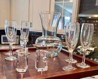 Crystal Candlestick Holders, Vase and Glassware