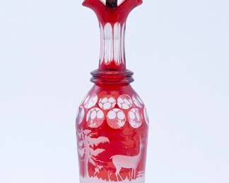 Cranberry cut to clear vinegar cruet