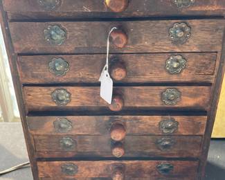 Rare Unusual Hindu Asian 8 Drawer Wooden Metal Jewelry Cabinet
