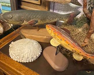 Wooden signed, vintage, fish, decor