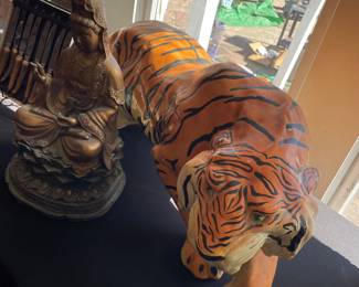 Vintage, large, ceramic crouching tiger
