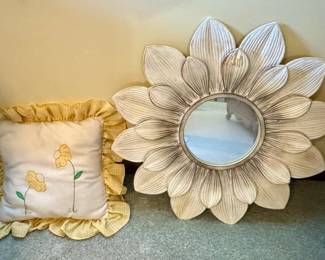 Flowered Pillow and Wall Mirror