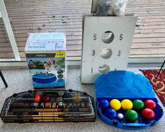 Summer Fun!!!  Inflatable Swimming Pool, Bag Toss Game, Bocce Ball Set, and Eddie Bauer Croquet Set