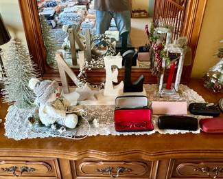 Christmas Decor, Glasses, Two-Sided Mirror, and a Desk Lamp