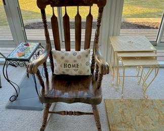Vintage Wooden Rocking Chair, Iron Stands
