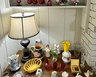 Table Lamp, Porcelain and Glass Items, Etc.
