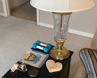 Pair of End Tables with Brass and Glass Lamps