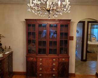 Chandelier and beautiful china cabinet