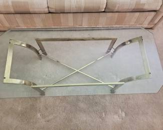 80's brass/glass coffee table approx 6' long