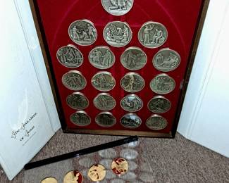 Just added!! Solid sterling Danbury Mint "The Parables of Jesus" coin set (83 Troy ounces) and Bronze 1890's Diary Commerative coin set