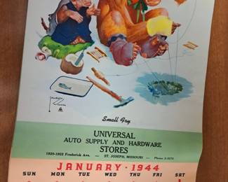 Lawson Wood calendar w/ monkey theme "Universal Auto Supply and Hardware Store, 1920-22 Frederick Ave., St. Joseph, MISSOURI"