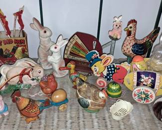 Vintage Easter toys and collectibles plus bunny and egg related items