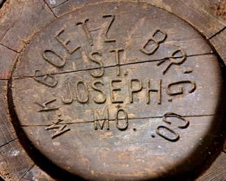Much St. Joseph, MO collectibles. "M. K. GOETZ  BR'G. CO. ST. JOSEPH MO." wood keg