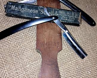 Wyeth's barber's strap w/ razors