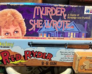 "Murder She Wrote" board, Daisy Red Ryder BB rifle and Red Ryder Treasure Chest