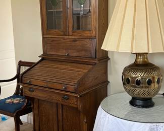 Moorish style brass and enamel lamp, pair