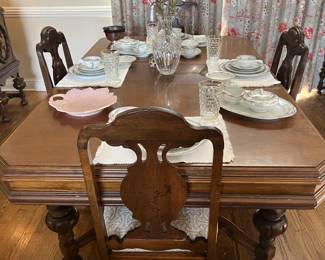 Antique Jacobean table and six chairs