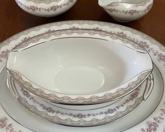 Noritake Glenwood 13" platter, gravy boat, creamer, and sugar bowl