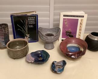 MSS151 Ikebana Books, Ceramic Vessels & Metal Flower Frogs