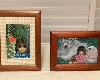 MSS168 Two Koa Framed Margaret Keane Pictures