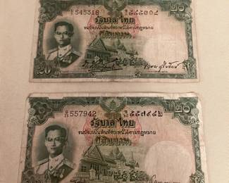 MSS127 Two Thailand 20 Baht Currency Bills 