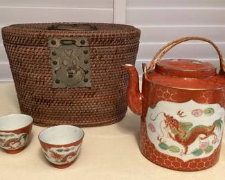 MSS066 Vintage Chinese Tea Set In Basket