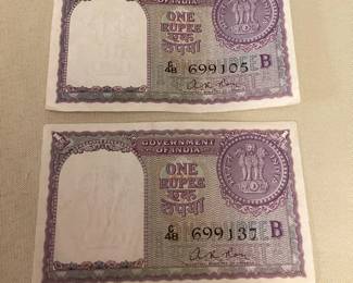 MSS137 Two Government Of India 1 Rupee Notes