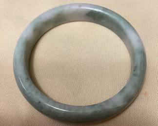 MSS006 Green & White Jade Bangle Bracelet New