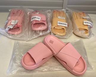 MSS060 Five Pairs Of Pink & Yellow Slides Shoes Women’s Size 7-8? New