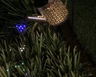 MSS202 Two Metal Watering Can Solar Lights With Metal Stakes New
