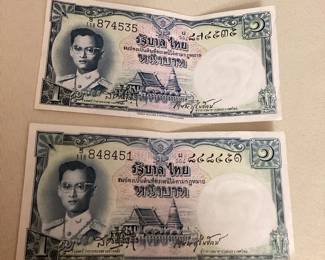 MSS130 Two Thai 1 Baht Currency Bills 