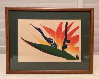 MSS165 Koa Framed Bird Of Paradise Screen Print