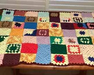MSS145 Handmade Granny Square Knit Blanket New
