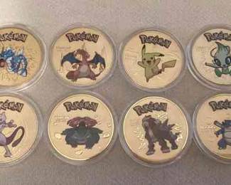 MSS179 Eight Gold Toned Pokémon Souvenir Coins New