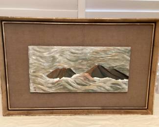MSS162 Framed Asian Original Carved Painted Scenic Art
