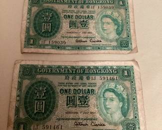MSS133 Two Government Of Hong Kong $1 Currency Bills 