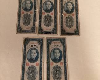 MSS140 Five 1949 Bank Of Taiwan 10 Yuan Bank Notes
