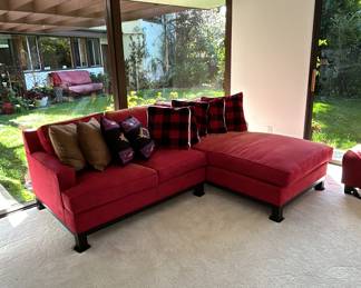 Red upholstered sectional sofa