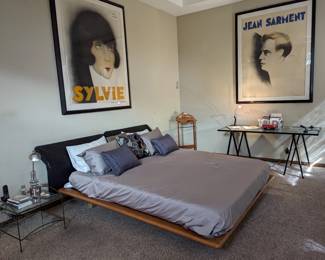 Platform maple and leather bed. Colin period framed posters