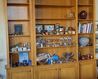 Large two piece wall cabinet, oak and custom made