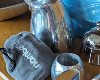 Nambe honey pot and 12 napkin rings