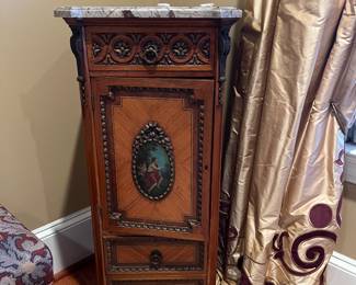 Pair of antique marble topped cabinets. 