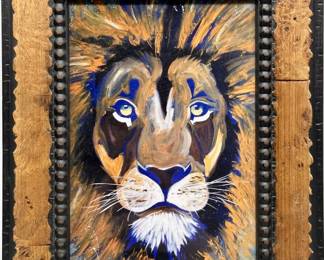Vibrant Lion Face Painting in Frame