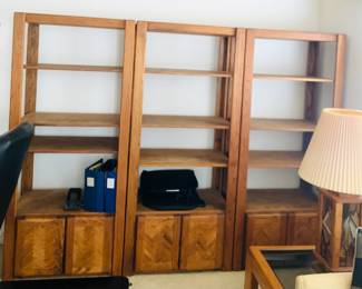 (3) Oak Bookshelves w/Lower Cabinets