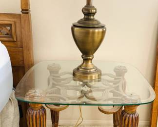 1 of 2 Glass Top End Table & Table Lamp
